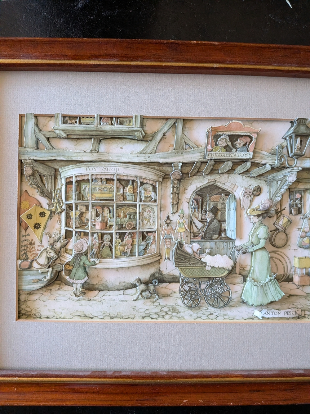 Vintage 1973 Anton Pieck “The Toy Shop” 3D Shadow Box, Donald Art Co. NY, Framed